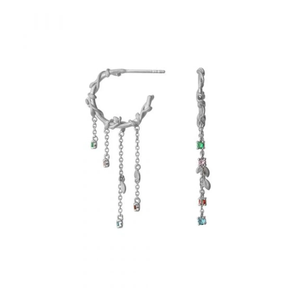 BYBIEHL ØRERINGE SØLV JUNGLE IVY COLOR MINI HOOPS - 4-3112M-R