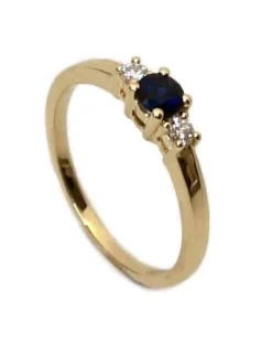 CHRISTOFFERSEN JEWELLERY RING 14 KARAT GULD MED BLÅ SAFIR OG 0,11 CARAT BRILLANTER – 5000490-SA