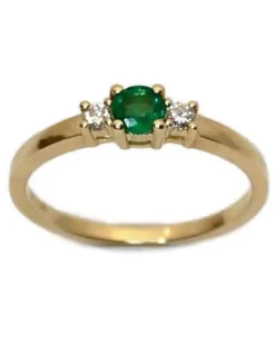 CHRISTOFFERSEN JEWELLERY RING 14 KARAT GULD MED GRØN SMARAGD OG 0,11 CARAT BRILLANTER - 5000490-SM