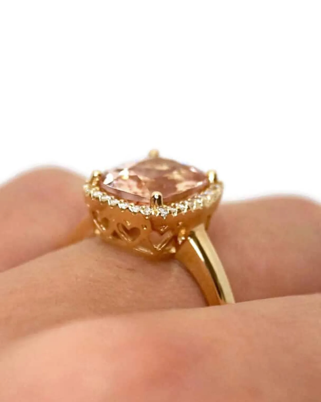CHRISTOFFERSEN JEWELLERY ROSET RING 14 KARAT GULD MED MORGANIT OG 0,115 CARAT BRILLANTER - 5070957-53