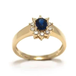 CHRISTOFFERSEN JEWELLERY ROSET RING 14 KARAT MED SAFIR OG BRILLANTER - 5070256G-SA