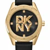 DKNY CHAMBERS MIDI UR DAME GULD FARVET MED SORT LÆDERREM - DK1L016L0025