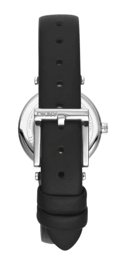 DKNY ESSENTIAL MINI UR DAME STÅL MED SORT LÆDERREM - DK1L043L0015