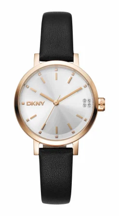 DKNY SOHO GLITZ UR DAME ROSA KASSE MED SORT LÆDERREM - DK1L038L0035