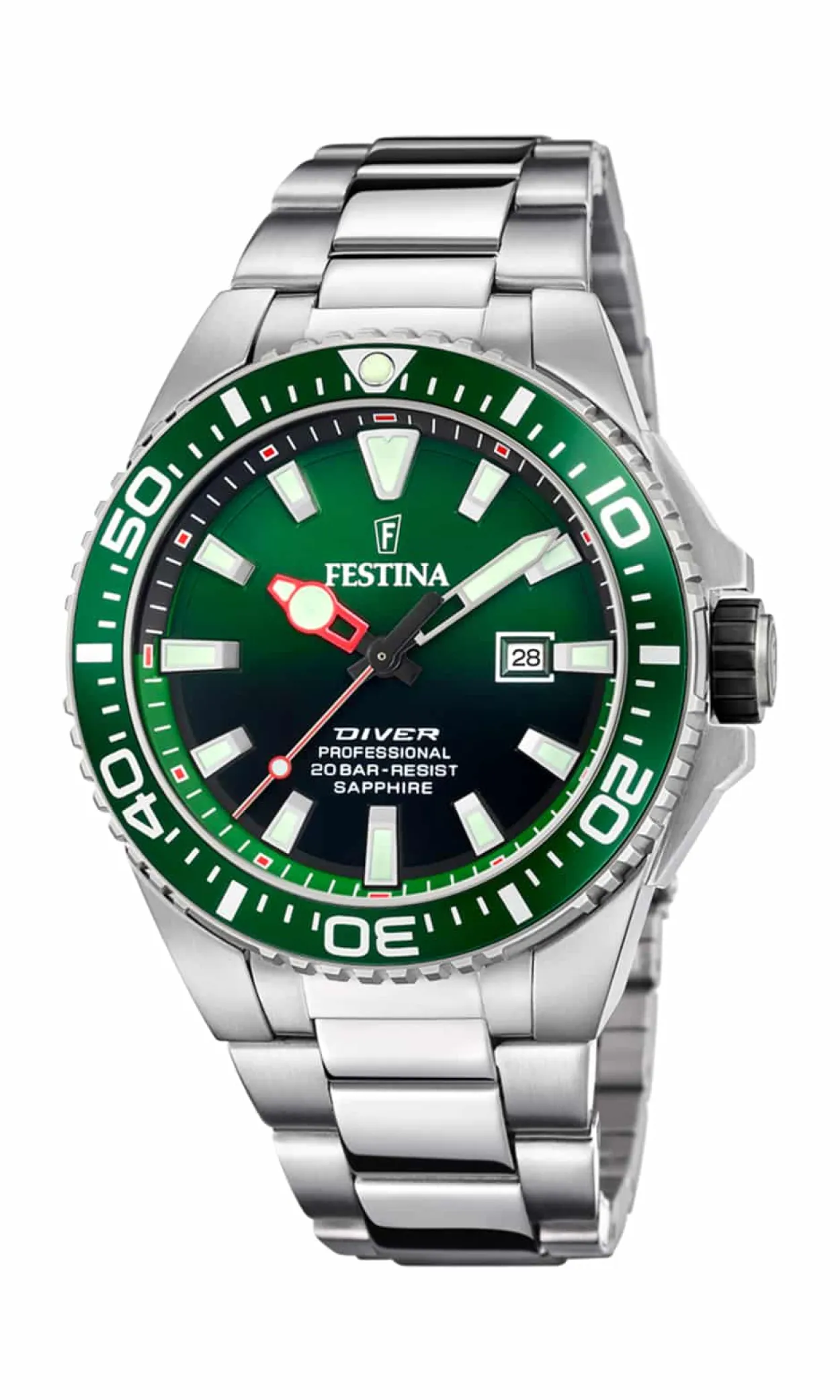 FESTINA DIVER UR HERRE STÅL MED GRØN SKIVE - F20663/2