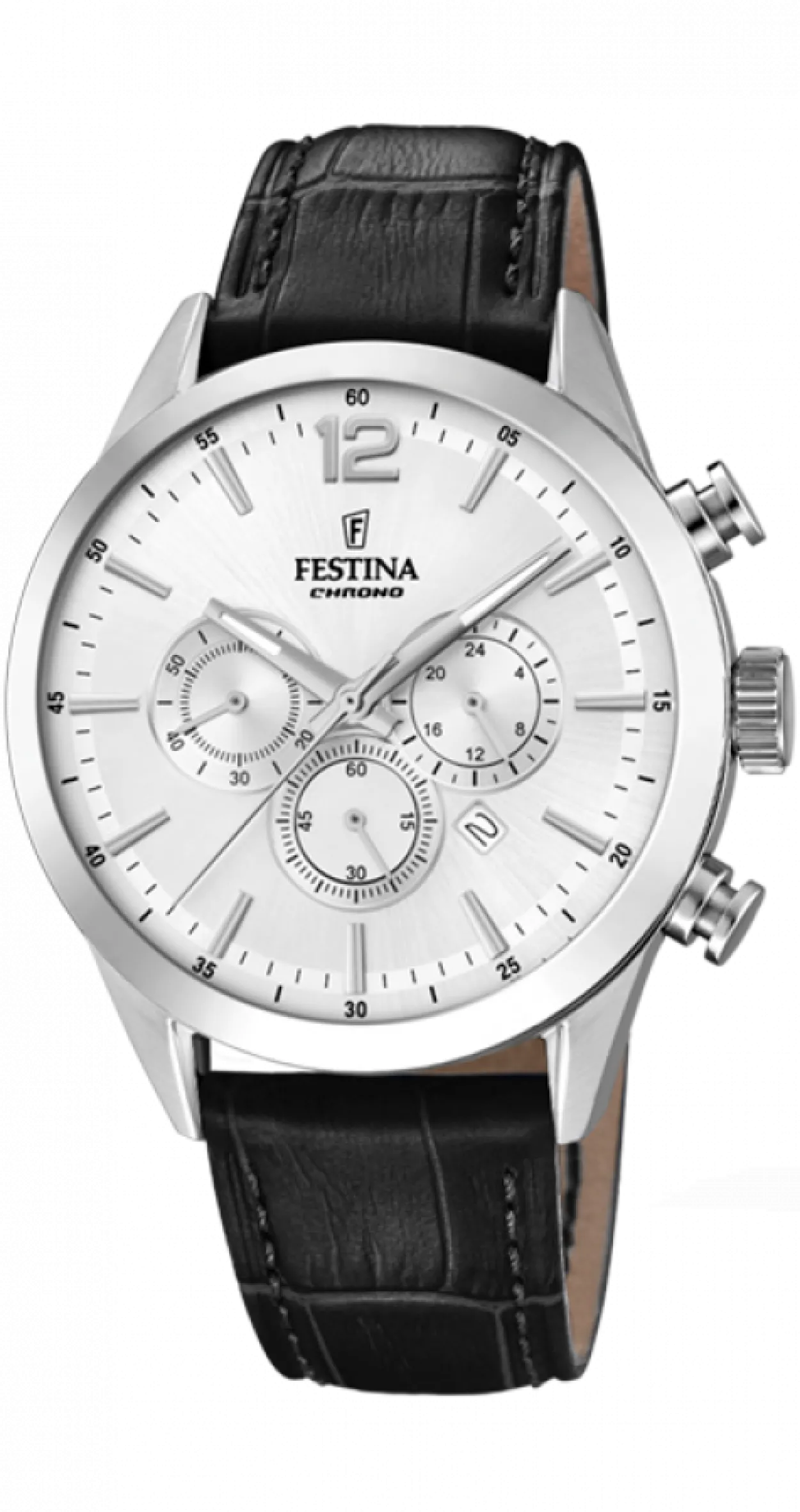 FESTINA HERRE UR STÅL CHRONOGRAF MED SORT LÆDERREM F20542/1