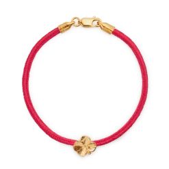 FLORA DANICA ARMBÅND RØDT SILKESNOR FORGYLDT FIRKLØVER - FLC-SILK-RED-18-G