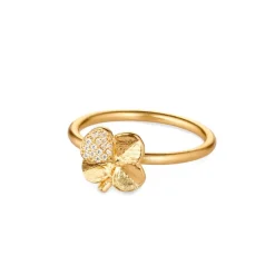FLORA DANICA FIRKLØVER RING PAVÉ FORGYLDT SØLV - FLC-RI-G-PAVE