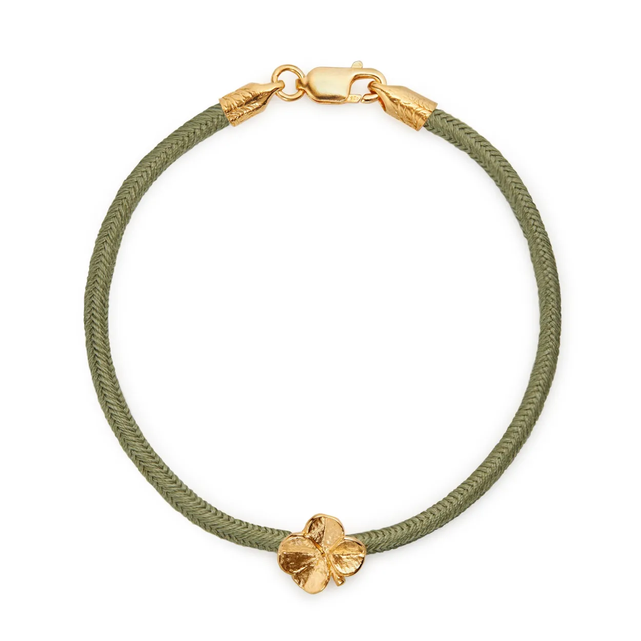 FLORA DANICA FIRKLØVER SILKEARMBÅND OLIVEN FARVET I FORGYLDT SØLV 20 CM - FLC-SILK-OLIVE-20-G