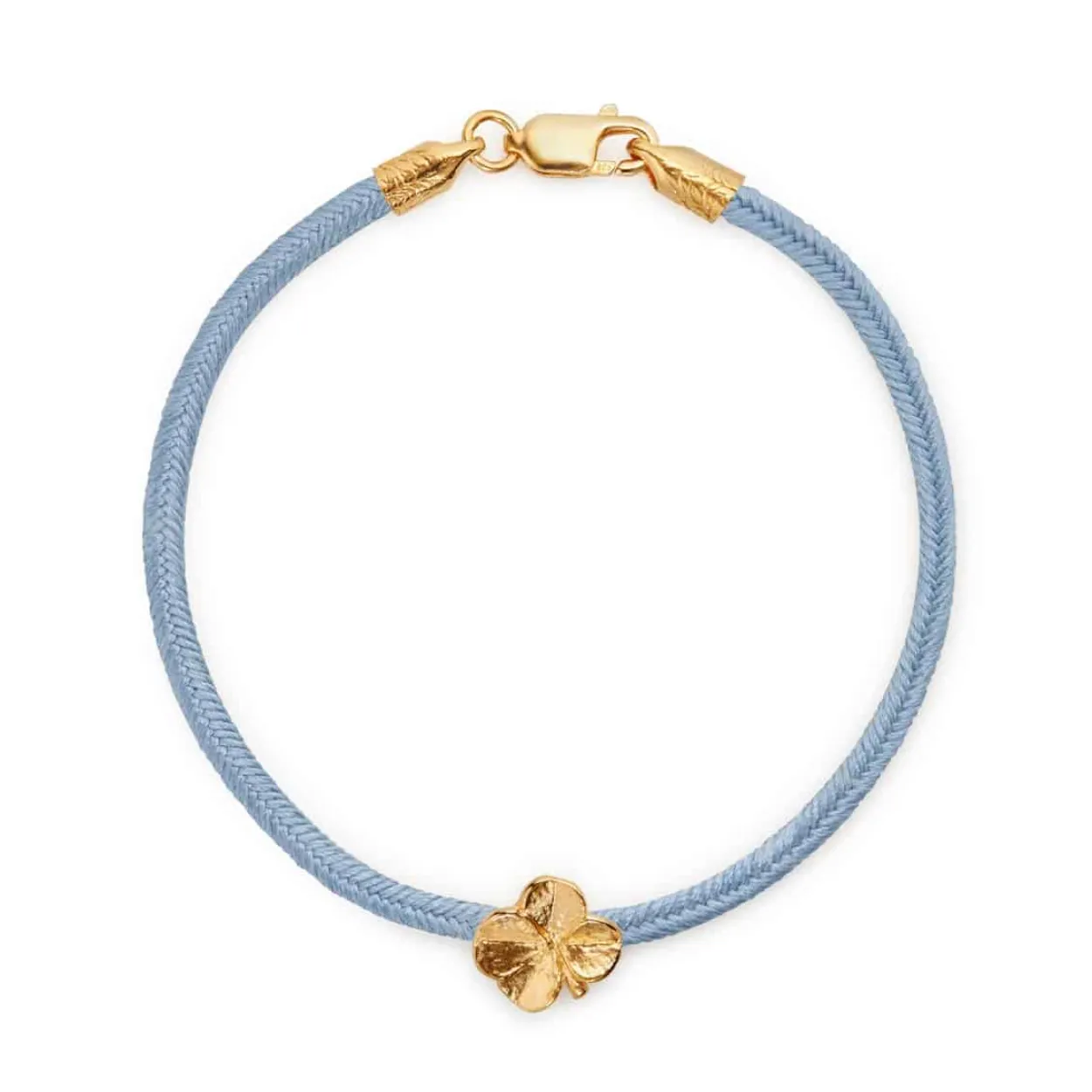 FLORA DANICA FIRKLØVER SILKE ARMBÅND BLÅT FORGYLDT SØLV - FLC-SILK-BLUE-16-G