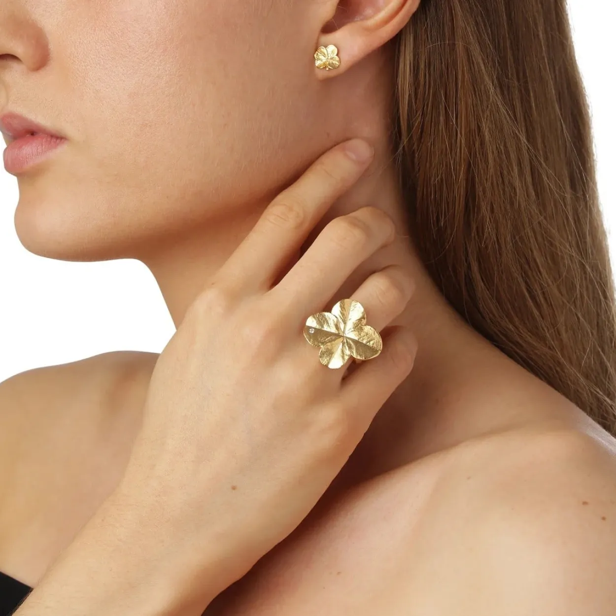 FLORA DANICA FIRKLØVER STATEMENT RING FORGYLDT SØLV - FLC-STRI-G