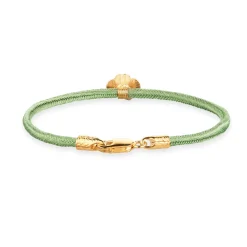 FLORA DANICA SILKE ARMBÅND LYSEGRØN MED FIRKLØVER 16,5 CM - FLC-SILK-LIGHTGREEN-16-G