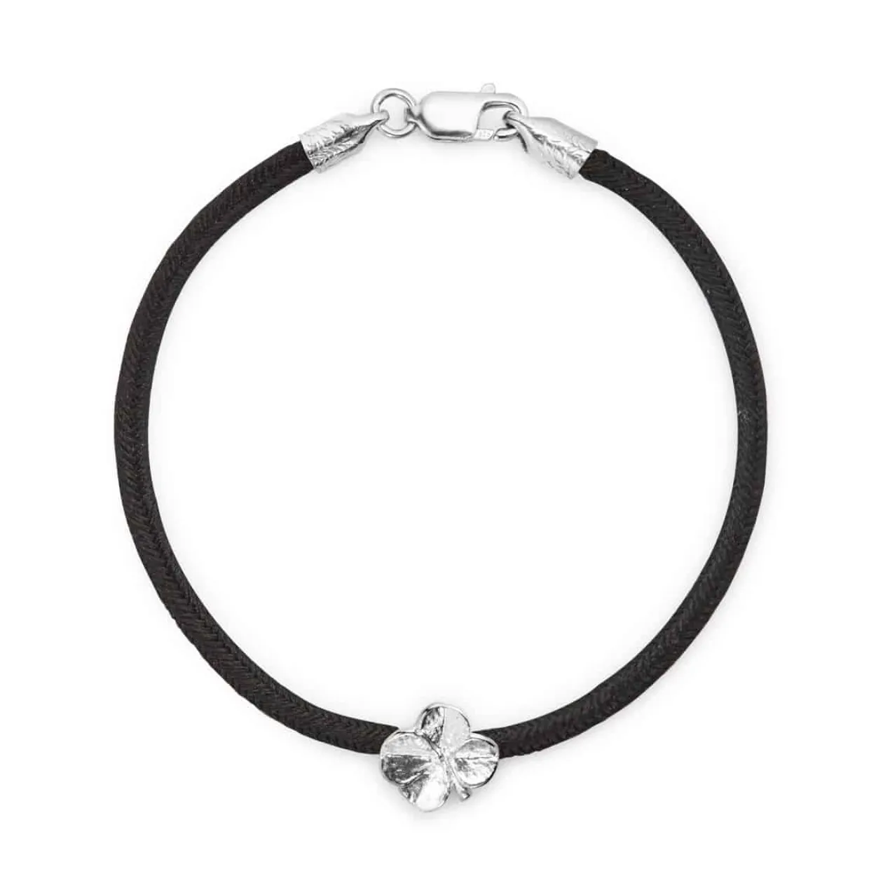 FLORA DANICA SILKE ARMBÅND SORT FIRKLØVER SØLV - FLC-SILK-BLACK-18-S
