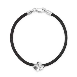 FLORA DANICA SILKE ARMBÅND SORT FIRKLØVER SØLV - FLC-SILK-BLACK-18-S