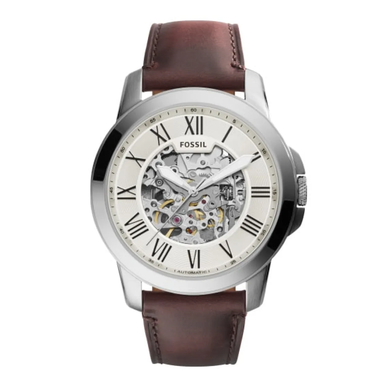 FOSSIL GRANT AUTOMATIC MØRKEBRUN LÆDER - ME3099