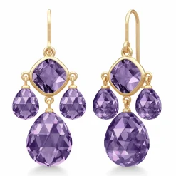 JULIE SANDLAU OLIVIA CHANDELIER ØRERINGE FORGYLDT SØLV MED AMETYST KRYSTAL - HKS777GDATCR