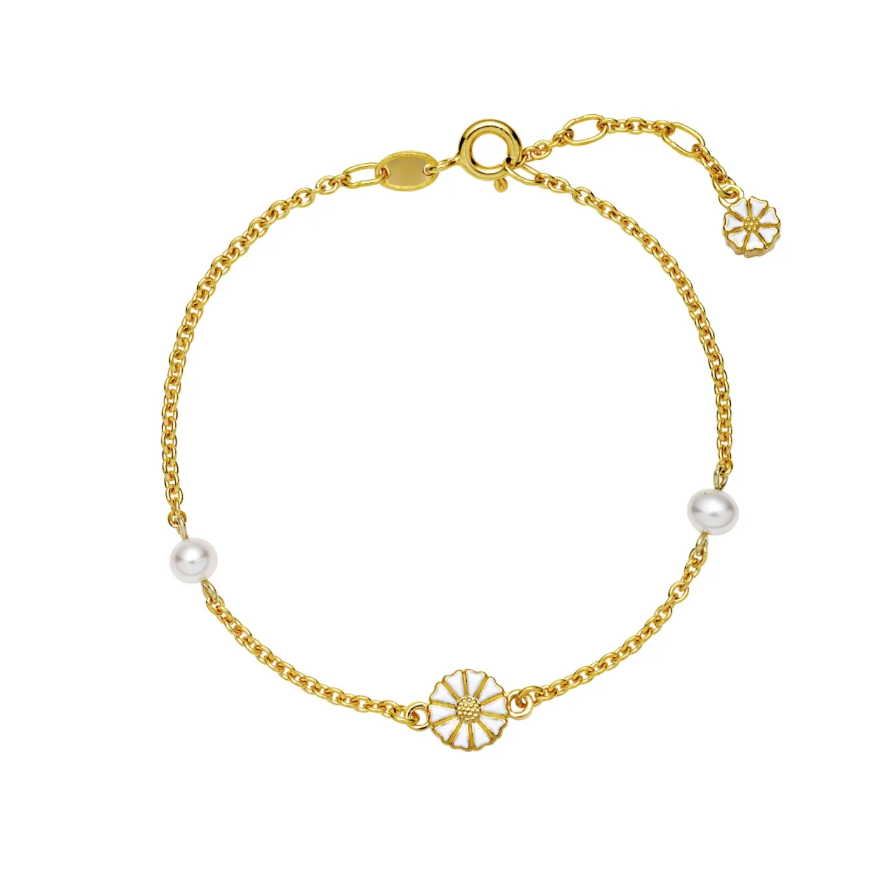 LUND COPENHAGEN ARMBÅND SØLV FORGYLDT MARGUERIT MED PERLE - 9015039-33-M
