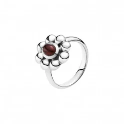 LUND SØLV HALV OXIDRET RING BLOMST MED GRANAT - 9071181-53