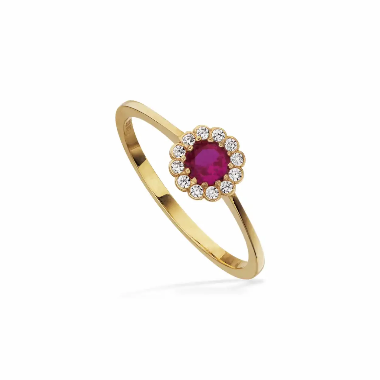 SCROUPLES RING I 8 KARAT MED RØD OG KLARE ZIRKONIA - 713943