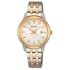 SEIKO DAME TOFARVEDE LÆNKE HVID SKIVE MED DATO - SUR410P1
