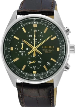 SEIKO GRØN SKIVE CHRONOGRAPH STÅL OG REM - SSB385P1