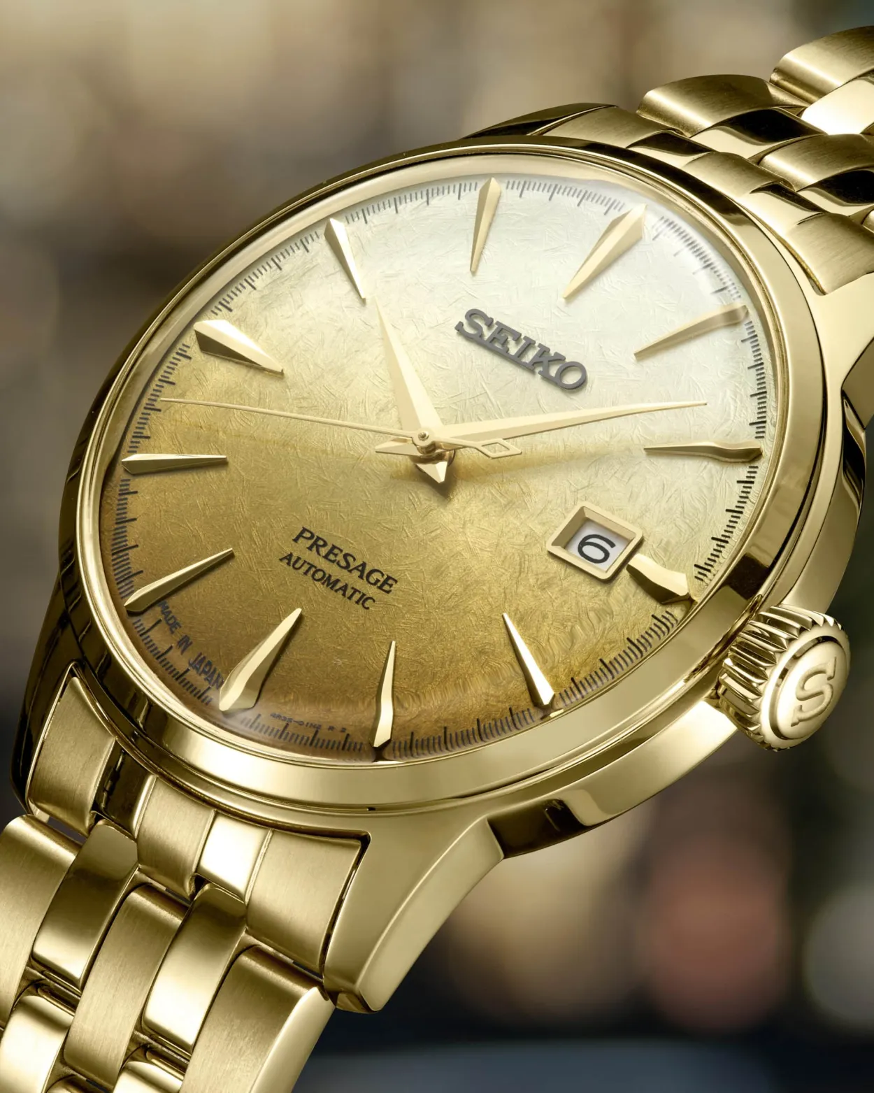 SEIKO PRESAGE MED GULD FARVET LÆNKE - SRPK46