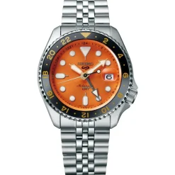 SEIKO 5 SPORTS GMT ORANGE SKIVE MED LÆNKE - SSK005K1