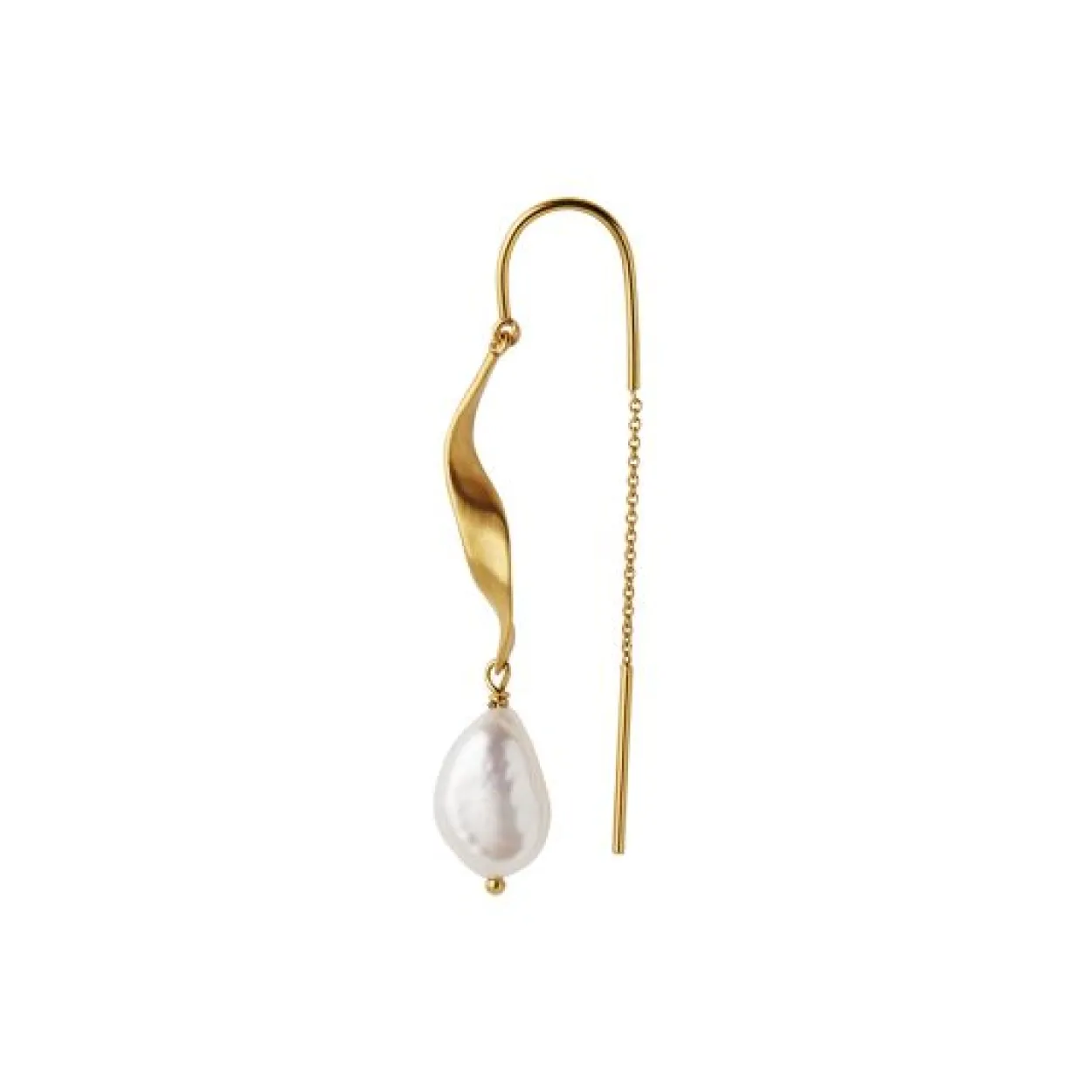 STINE A LONG TWISTED ØRERING I FORGYLDT SØLV MED BAROQUE PERLE- 1271-02-S
