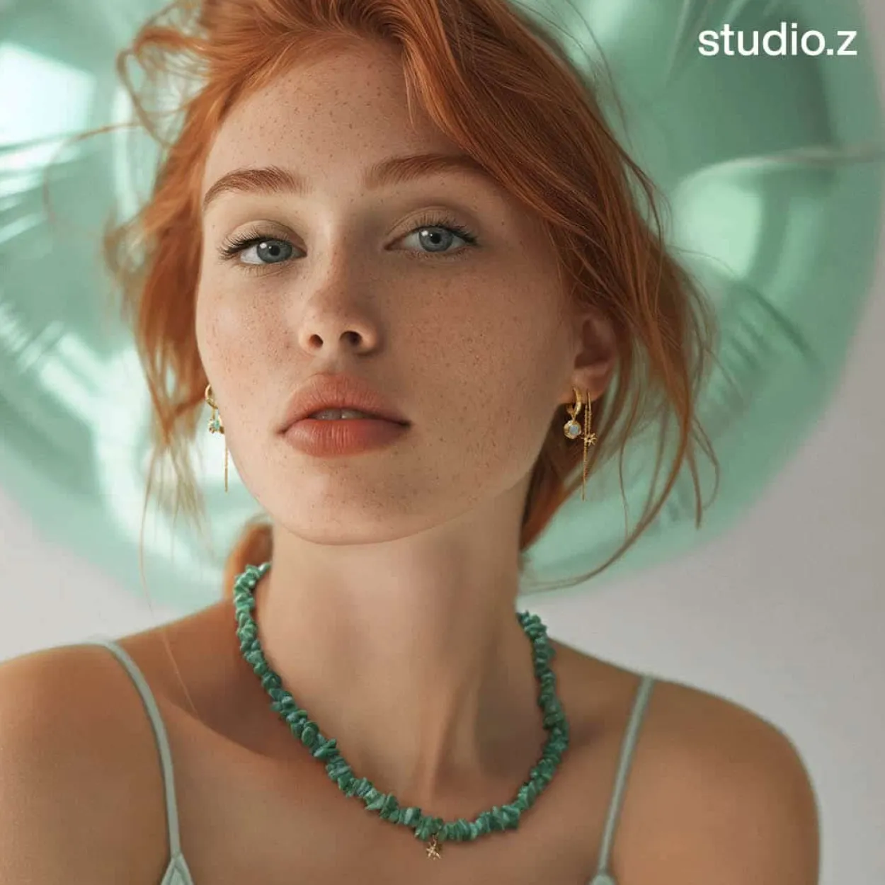 STUDIO Z ENDLESS WAVES SØLV FORGYLDT ØRERINGE MED GRØN ZIRKON - 7217913