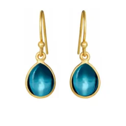 SUSANNE FRIIS BJØRNER ØREHÆNGER FORGYLDT LONDON BLUE KRYSTAL - 5249-2-174