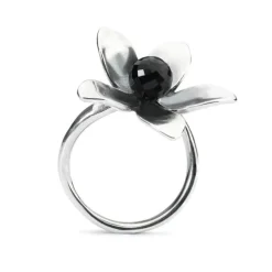 TROLLBEADS VENUS BLOMSTER RING SØLV MED ONYX STØRRELSE 54 - TAGRI-00384